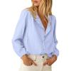 imageBTFBM Long Sleeve Shirts for Women Fall Outfits 2025 Dressy Casual Ruffle Button Down Shirt Loose Vacation Blouses TopsBlue