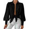 imageBTFBM Women Fashion Button Down Shirts V Neck Printed Solid Boho Long Sleeve Blouses Dressy Casual Summer Fall TopsSolid Black