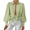 imageBTFBM Women Fashion Button Down Shirts V Neck Printed Solid Boho Long Sleeve Blouses Dressy Casual Summer Fall TopsSolid Green