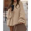 imageBTFBM Cardigan Sweaters for Women 2025 Fall Winter Outwear Lantern Long Sleeve Button Down Oversized Chunky Knit CoatsApricot