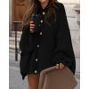 imageBTFBM Cardigan Sweaters for Women 2025 Fall Winter Outwear Lantern Long Sleeve Button Down Oversized Chunky Knit CoatsBlack