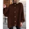 imageBTFBM Cardigan Sweaters for Women 2025 Fall Winter Outwear Lantern Long Sleeve Button Down Oversized Chunky Knit CoatsBrown