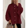 imageBTFBM Cardigan Sweaters for Women 2025 Fall Winter Outwear Lantern Long Sleeve Button Down Oversized Chunky Knit CoatsBurgundy
