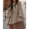 imageBTFBM Cardigan Sweaters for Women 2025 Fall Winter Outwear Lantern Long Sleeve Button Down Oversized Chunky Knit CoatsCamel