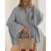 imageBTFBM Cardigan Sweaters for Women 2025 Fall Winter Outwear Lantern Long Sleeve Button Down Oversized Chunky Knit CoatsGrey