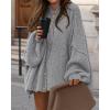 imageBTFBM Cardigan Sweaters for Women 2025 Fall Winter Outwear Lantern Long Sleeve Button Down Oversized Chunky Knit CoatsGrey