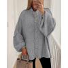 imageBTFBM Cardigan Sweaters for Women 2025 Fall Winter Outwear Lantern Long Sleeve Button Down Oversized Chunky Knit CoatsGrey