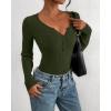 imageBTFBM Fall Sweaters for Women 2025 Lightweight Long Sleeve Henley Shirts Button Up Knit Basic Slim Fit Going Out TopsArmy Green