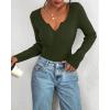 imageBTFBM Fall Sweaters for Women 2025 Lightweight Long Sleeve Henley Shirts Button Up Knit Basic Slim Fit Going Out TopsArmy Green