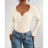 imageBTFBM Fall Sweaters for Women 2025 Lightweight Long Sleeve Henley Shirts Button Up Knit Basic Slim Fit Going Out TopsBeige