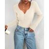 imageBTFBM Fall Sweaters for Women 2025 Lightweight Long Sleeve Henley Shirts Button Up Knit Basic Slim Fit Going Out TopsBeige