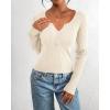 imageBTFBM Fall Sweaters for Women 2025 Lightweight Long Sleeve Henley Shirts Button Up Knit Basic Slim Fit Going Out TopsBeige
