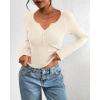 imageBTFBM Fall Sweaters for Women 2025 Lightweight Long Sleeve Henley Shirts Button Up Knit Basic Slim Fit Going Out TopsBeige