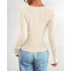 imageBTFBM Fall Sweaters for Women 2025 Lightweight Long Sleeve Henley Shirts Button Up Knit Basic Slim Fit Going Out TopsBeige