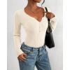 imageBTFBM Fall Sweaters for Women 2025 Lightweight Long Sleeve Henley Shirts Button Up Knit Basic Slim Fit Going Out TopsBeige