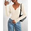 imageBTFBM Fall Sweaters for Women 2025 Lightweight Long Sleeve Henley Shirts Button Up Knit Basic Slim Fit Going Out TopsBeige