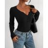 imageBTFBM Fall Sweaters for Women 2025 Lightweight Long Sleeve Henley Shirts Button Up Knit Basic Slim Fit Going Out TopsBlack