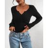 imageBTFBM Fall Sweaters for Women 2025 Lightweight Long Sleeve Henley Shirts Button Up Knit Basic Slim Fit Going Out TopsBlack