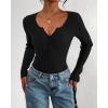 imageBTFBM Fall Sweaters for Women 2025 Lightweight Long Sleeve Henley Shirts Button Up Knit Basic Slim Fit Going Out TopsBlack