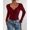 imageBTFBM Fall Sweaters for Women 2025 Lightweight Long Sleeve Henley Shirts Button Up Knit Basic Slim Fit Going Out TopsBurgundy