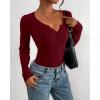 imageBTFBM Fall Sweaters for Women 2025 Lightweight Long Sleeve Henley Shirts Button Up Knit Basic Slim Fit Going Out TopsBurgundy