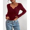 imageBTFBM Fall Sweaters for Women 2025 Lightweight Long Sleeve Henley Shirts Button Up Knit Basic Slim Fit Going Out TopsBurgundy