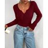 imageBTFBM Fall Sweaters for Women 2025 Lightweight Long Sleeve Henley Shirts Button Up Knit Basic Slim Fit Going Out TopsBurgundy