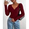 imageBTFBM Fall Sweaters for Women 2025 Lightweight Long Sleeve Henley Shirts Button Up Knit Basic Slim Fit Going Out TopsBurgundy