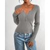 imageBTFBM Fall Sweaters for Women 2025 Lightweight Long Sleeve Henley Shirts Button Up Knit Basic Slim Fit Going Out TopsGrey