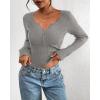 imageBTFBM Fall Sweaters for Women 2025 Lightweight Long Sleeve Henley Shirts Button Up Knit Basic Slim Fit Going Out TopsGrey