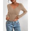 imageBTFBM Fall Sweaters for Women 2025 Lightweight Long Sleeve Henley Shirts Button Up Knit Basic Slim Fit Going Out TopsKhaki