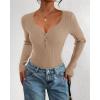 imageBTFBM Fall Sweaters for Women 2025 Lightweight Long Sleeve Henley Shirts Button Up Knit Basic Slim Fit Going Out TopsKhaki