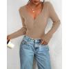 imageBTFBM Fall Sweaters for Women 2025 Lightweight Long Sleeve Henley Shirts Button Up Knit Basic Slim Fit Going Out TopsKhaki