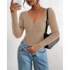 imageBTFBM Fall Sweaters for Women 2025 Lightweight Long Sleeve Henley Shirts Button Up Knit Basic Slim Fit Going Out TopsKhaki