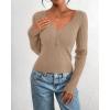 imageBTFBM Fall Sweaters for Women 2025 Lightweight Long Sleeve Henley Shirts Button Up Knit Basic Slim Fit Going Out TopsKhaki