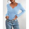 imageBTFBM Fall Sweaters for Women 2025 Lightweight Long Sleeve Henley Shirts Button Up Knit Basic Slim Fit Going Out TopsLight Blue
