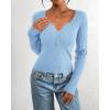 imageBTFBM Fall Sweaters for Women 2025 Lightweight Long Sleeve Henley Shirts Button Up Knit Basic Slim Fit Going Out TopsLight Blue