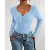 imageBTFBM Fall Sweaters for Women 2025 Lightweight Long Sleeve Henley Shirts Button Up Knit Basic Slim Fit Going Out TopsLight Blue