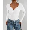 imageBTFBM Fall Sweaters for Women 2025 Lightweight Long Sleeve Henley Shirts Button Up Knit Basic Slim Fit Going Out TopsWhite