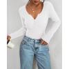 imageBTFBM Fall Sweaters for Women 2025 Lightweight Long Sleeve Henley Shirts Button Up Knit Basic Slim Fit Going Out TopsWhite