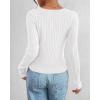 imageBTFBM Fall Sweaters for Women 2025 Lightweight Long Sleeve Henley Shirts Button Up Knit Basic Slim Fit Going Out TopsWhite