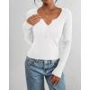 imageBTFBM Fall Sweaters for Women 2025 Lightweight Long Sleeve Henley Shirts Button Up Knit Basic Slim Fit Going Out TopsWhite
