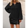imageBTFBM Fall Sweaters for Women 2025 Loose Quarter Zip Pullover V Neck Long Sleeve Cable Knit Sweater Winter ClothesBlack