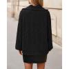 imageBTFBM Fall Sweaters for Women 2025 Loose Quarter Zip Pullover V Neck Long Sleeve Cable Knit Sweater Winter ClothesBlack