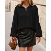imageBTFBM Fall Sweaters for Women 2025 Loose Quarter Zip Pullover V Neck Long Sleeve Cable Knit Sweater Winter ClothesBlack