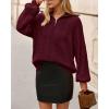 imageBTFBM Fall Sweaters for Women 2025 Loose Quarter Zip Pullover V Neck Long Sleeve Cable Knit Sweater Winter ClothesBurgundy