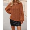 imageBTFBM Fall Sweaters for Women 2025 Loose Quarter Zip Pullover V Neck Long Sleeve Cable Knit Sweater Winter ClothesCaramel