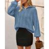 imageBTFBM Fall Sweaters for Women 2025 Loose Quarter Zip Pullover V Neck Long Sleeve Cable Knit Sweater Winter ClothesGrey Blue
