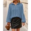imageBTFBM Fall Sweaters for Women 2025 Loose Quarter Zip Pullover V Neck Long Sleeve Cable Knit Sweater Winter ClothesGrey Blue