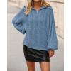 imageBTFBM Fall Sweaters for Women 2025 Loose Quarter Zip Pullover V Neck Long Sleeve Cable Knit Sweater Winter ClothesGrey Blue